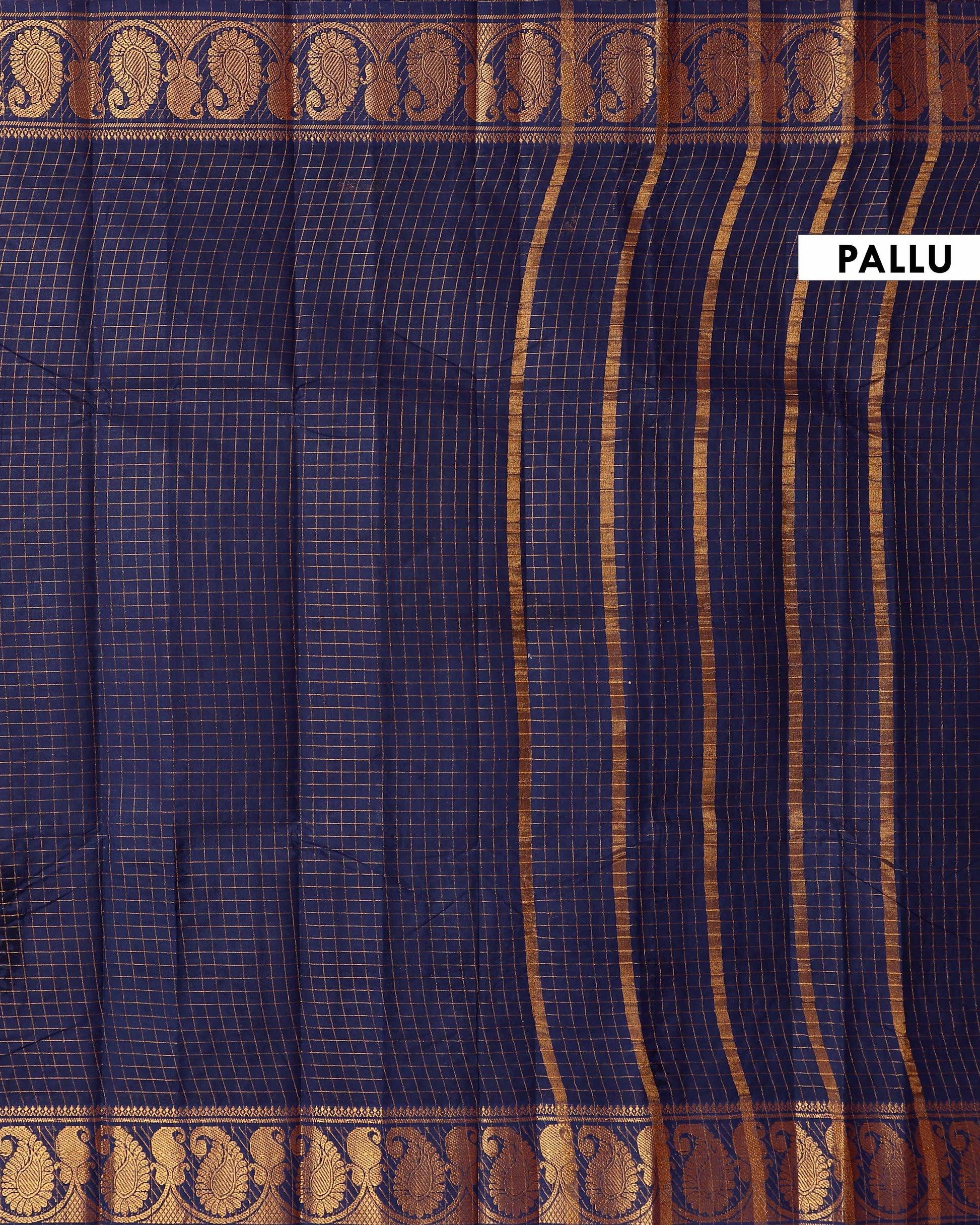 Traditional Sungudi Cotton Saree with Classic Checked Weave and Intricate Zari Peacock Border - Navy Blue