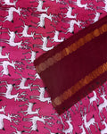Traditional Sungudi Cotton Saree with Distinctive Animal Pattern and Embellished - Pink