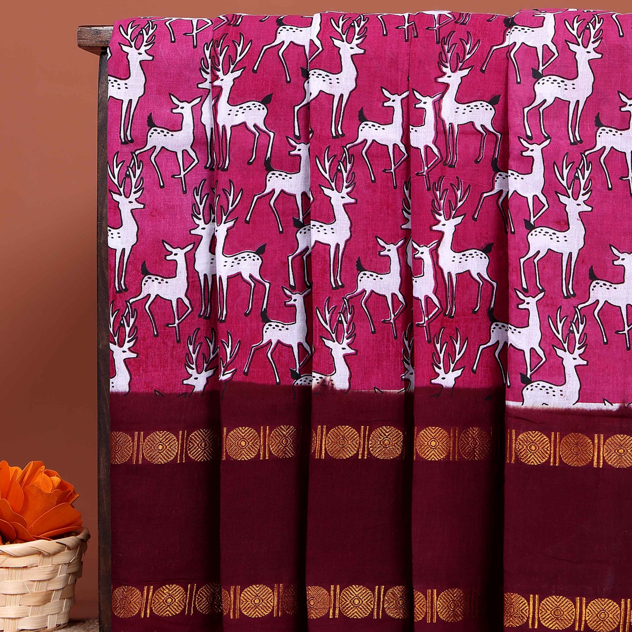 Traditional Sungudi Cotton Saree with Distinctive Animal Pattern and Embellished - Pink
