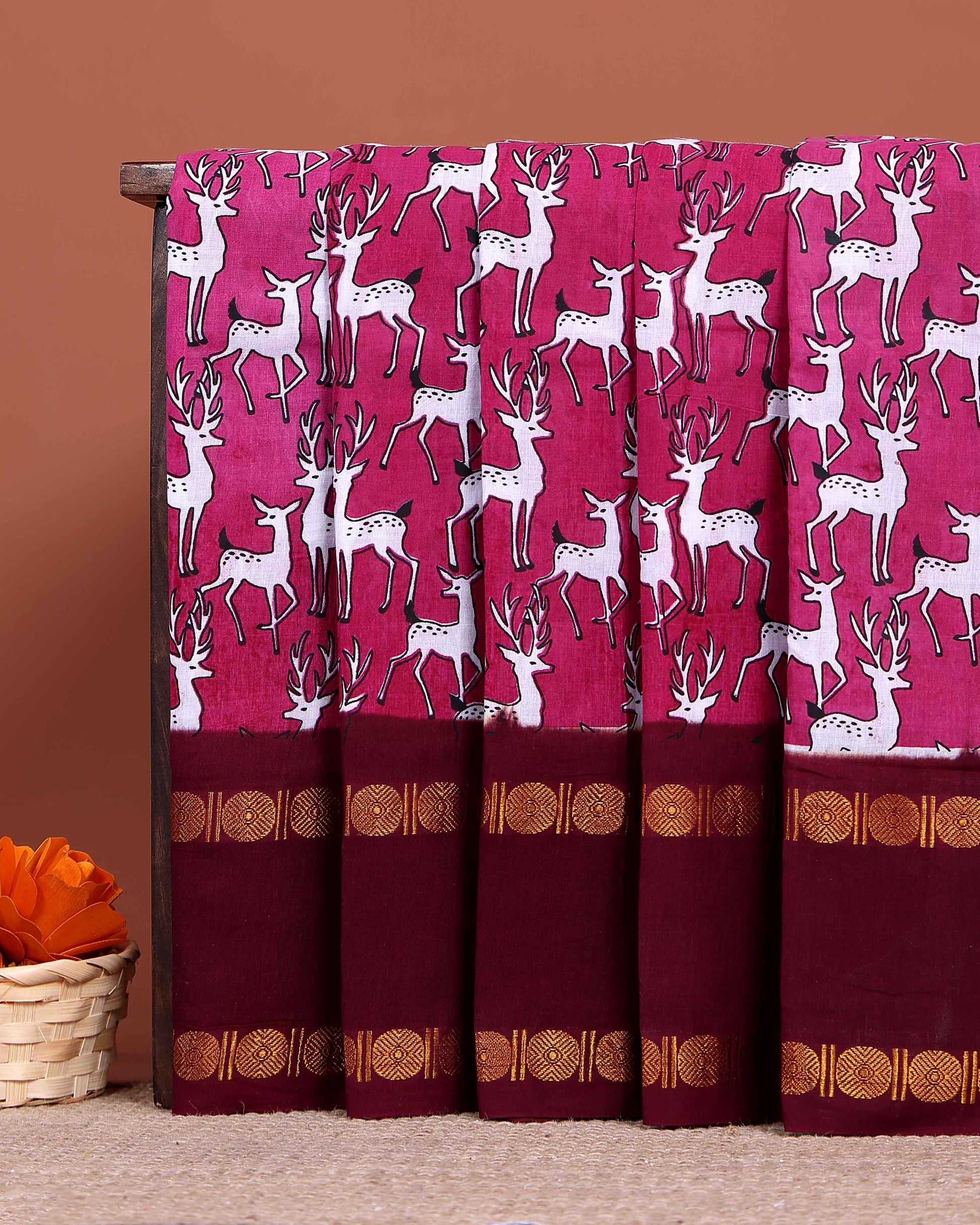 Traditional Sungudi Cotton Saree with Distinctive Animal Pattern and Embellished - Pink