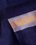 Traditional Sungudi Cotton Saree with Elegant Peacock Zari Border and Plain Body Design - Navy Blue