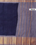 Traditional Sungudi Cotton Saree with Elegant Peacock Zari Border and Plain Body Design - Navy Blue