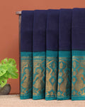Traditional Sungudi Cotton Saree with Elegant Zari Border and Plain Body Design - Navy Blue
