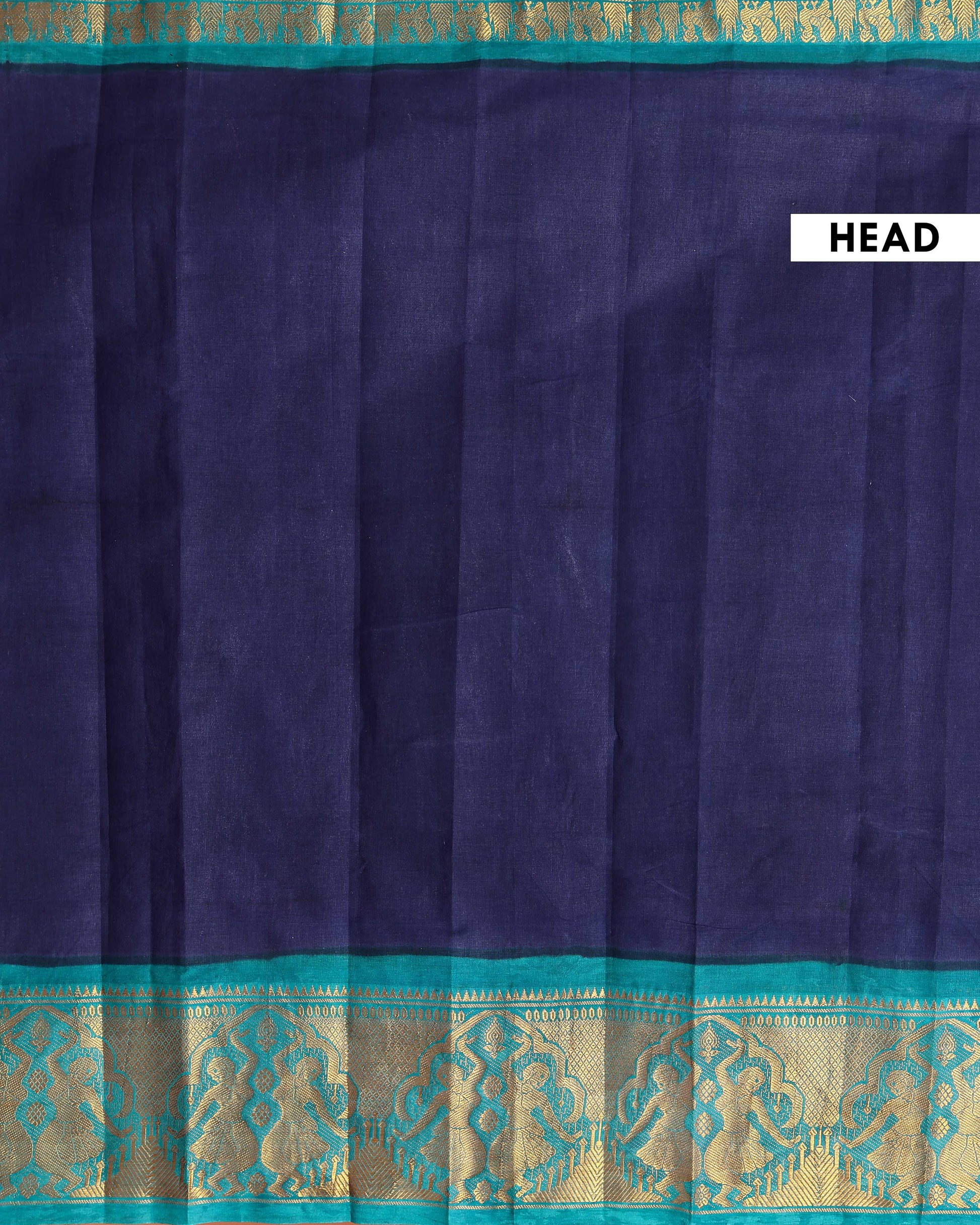 Traditional Sungudi Cotton Saree with Elegant Zari Border and Plain Body Design - Navy Blue