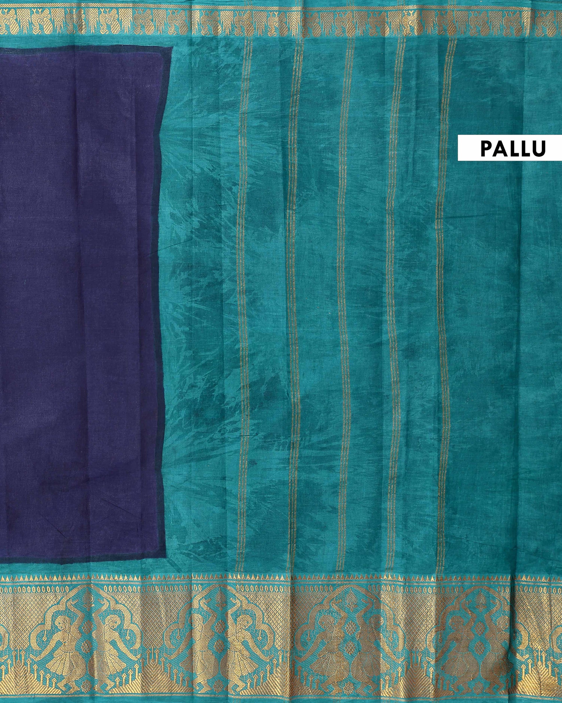 Traditional Sungudi Cotton Saree with Elegant Zari Border and Plain Body Design - Navy Blue