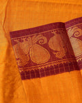 Traditional Sungudi Cotton Saree with Fine Checked Weave and Contrasting Zari Peacock Border - Mustard