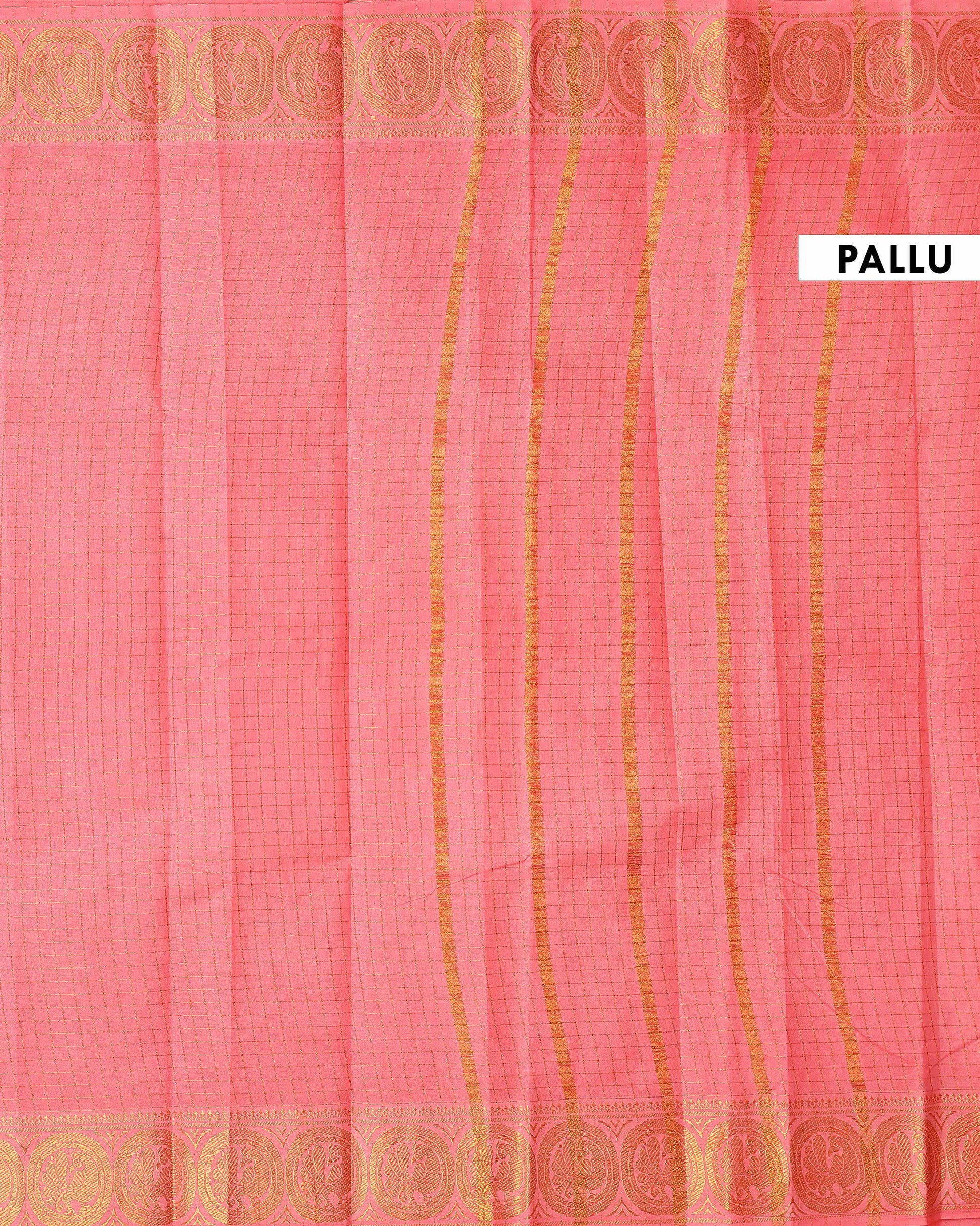 Traditional Sungudi Cotton Saree with Fine Checked Weave and Intricate Zari Border - Peach