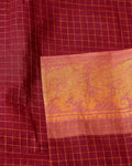 Traditional Sungudi Cotton Saree with Fine Checked Weave and Ornate Zari Floral Border - Maroon