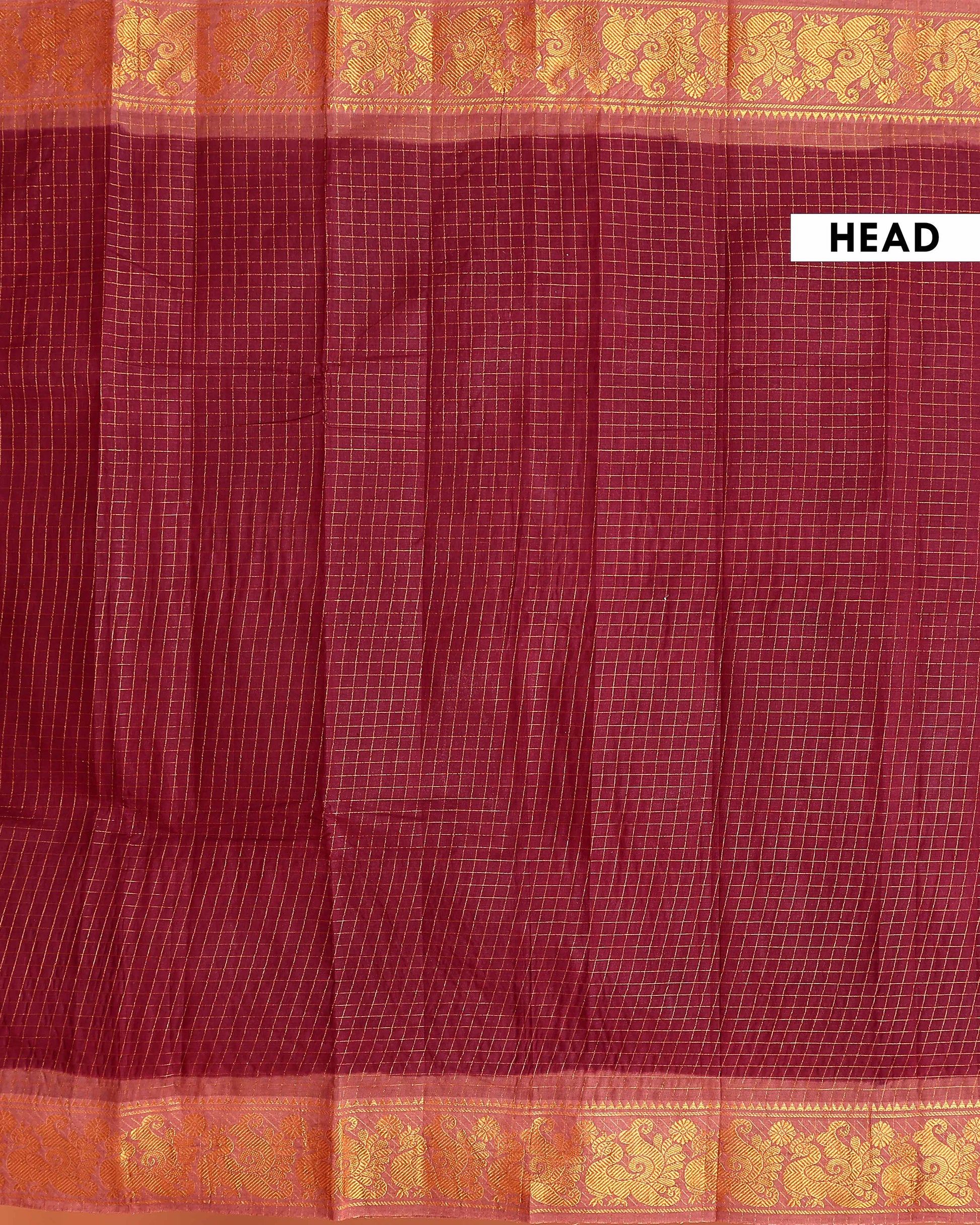 Traditional Sungudi Cotton Saree with Fine Checked Weave and Ornate Zari Floral Border - Maroon