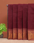 Traditional Sungudi Cotton Saree with Fine Checked Weave and Ornate Zari Floral Border - Maroon