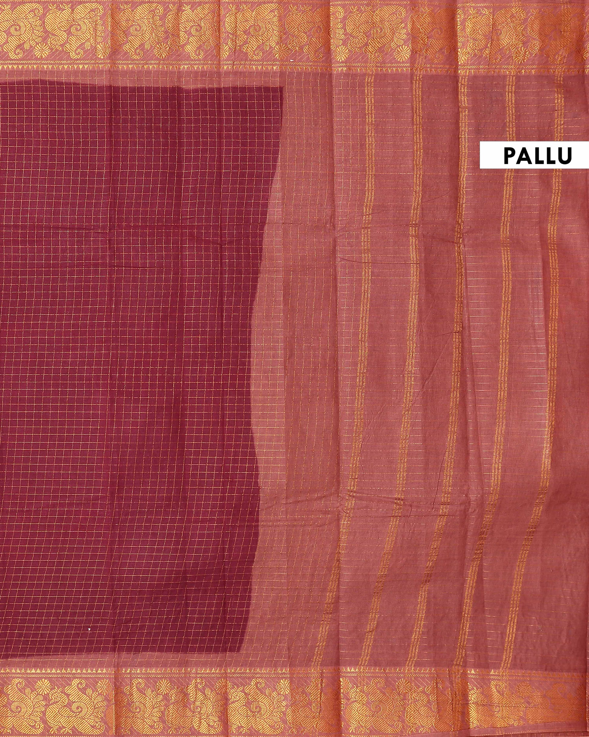 Traditional Sungudi Cotton Saree with Fine Checked Weave and Ornate Zari Floral Border - Maroon