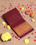 Traditional Sungudi Cotton Saree with Fine Checked Weave and Ornate Zari Floral Border - Maroon