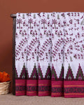 Traditional Sungudi Cotton Saree with Intricate Warli Tribal Print and Contrasting Geometric Border Design - Off White