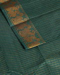 Traditional Sungudi Cotton Saree with Rich Peacock Zari Border and Checked Design - Dark Green