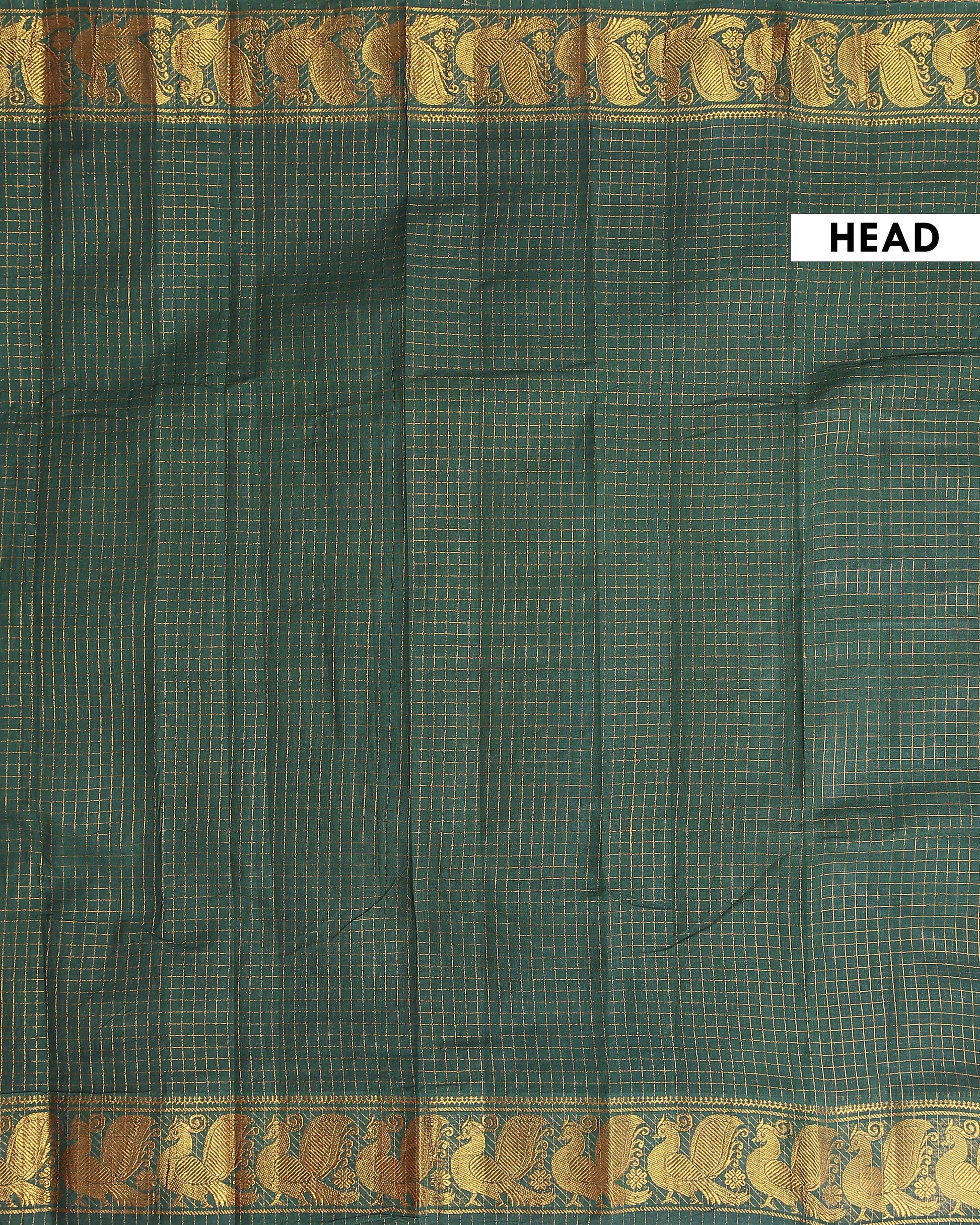 Traditional Sungudi Cotton Saree with Rich Peacock Zari Border and Checked Design - Green