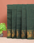Traditional Sungudi Cotton Saree with Rich Peacock Zari Border and Checked Design - Green