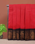 Traditional Sungudi Cotton Saree with Rich Peacock Zari Border and Checked Design - Red