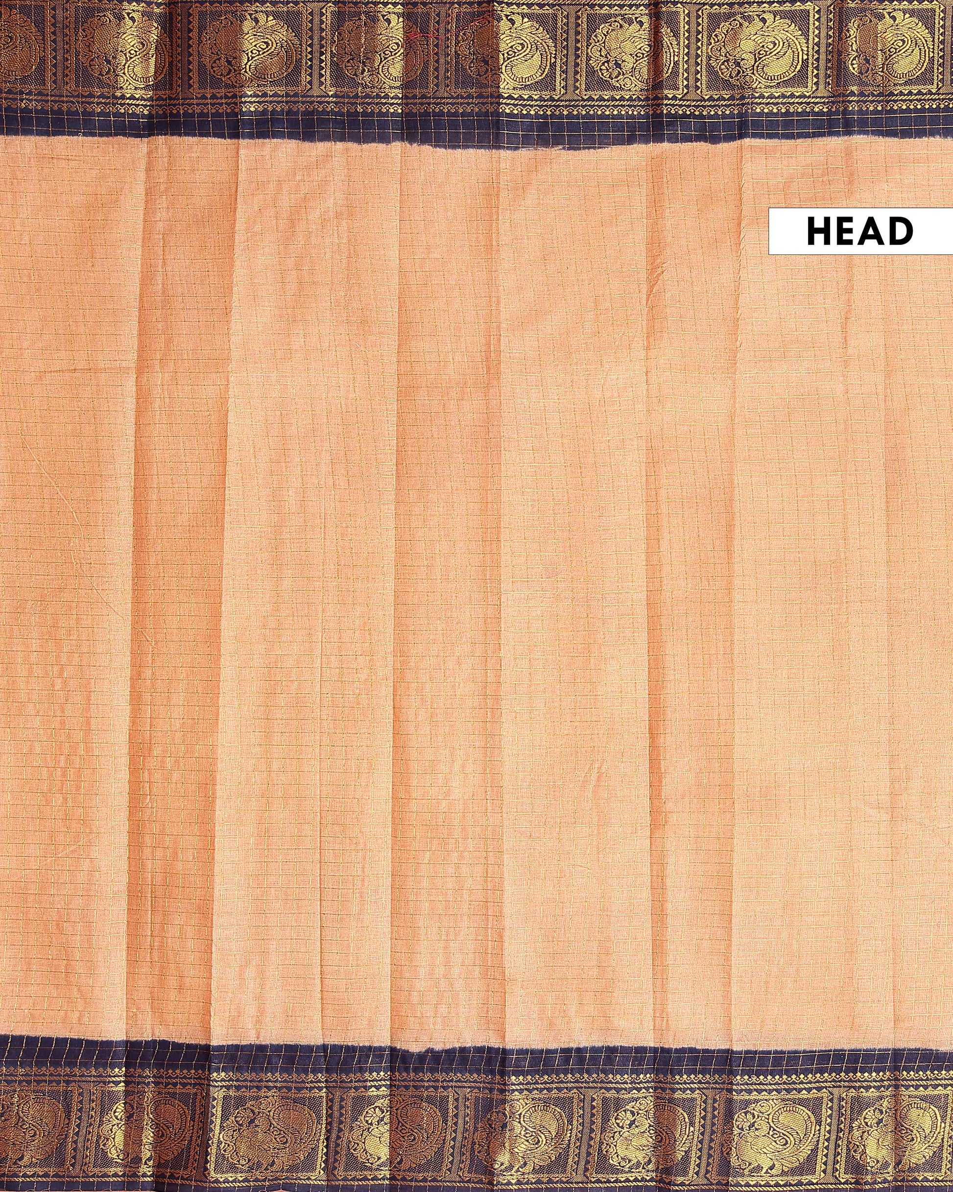 Traditional Sungudi Cotton Saree with Rich Peacock Zari Border and Checked Design - Sandal