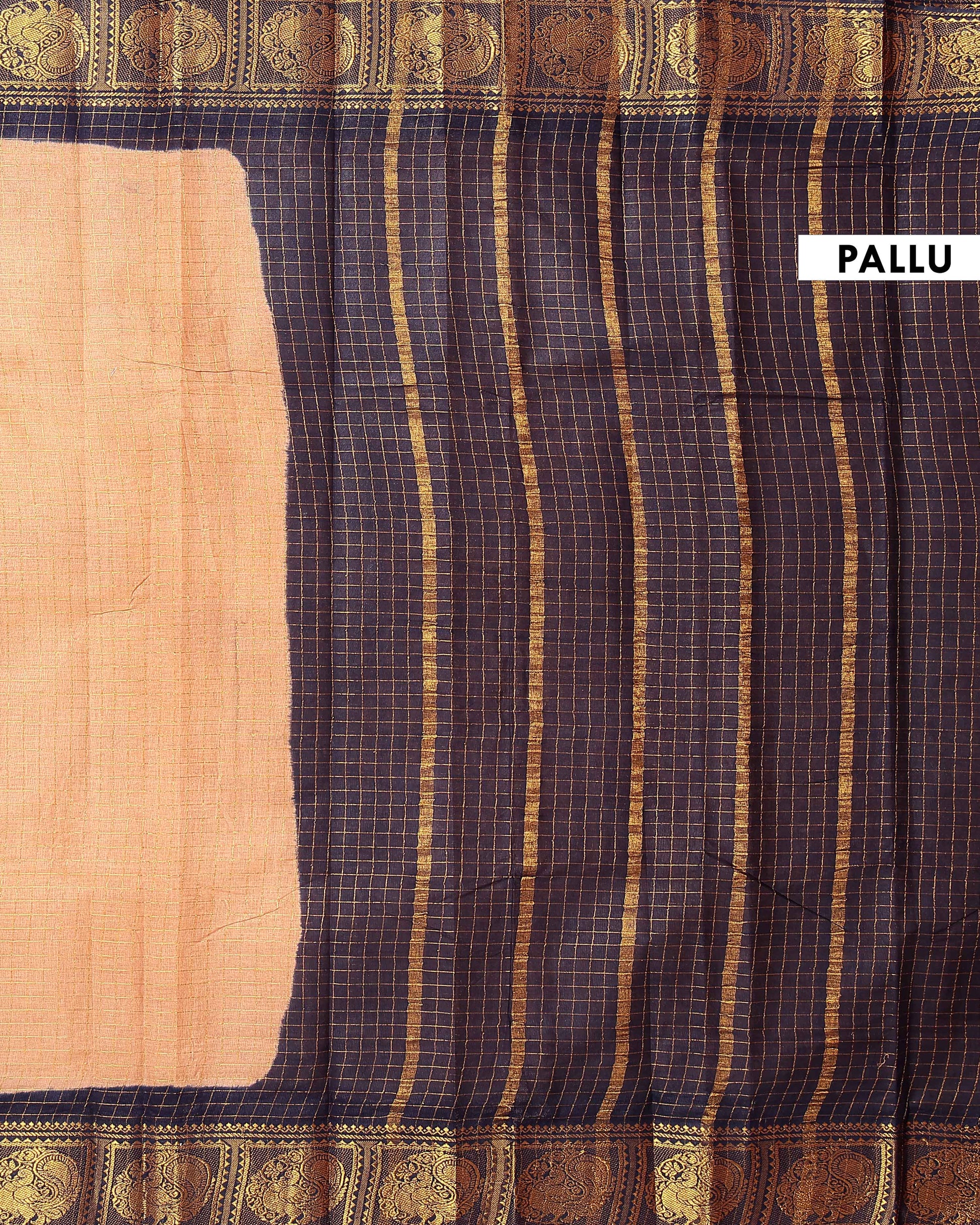Traditional Sungudi Cotton Saree with Rich Peacock Zari Border and Checked Design - Sandal