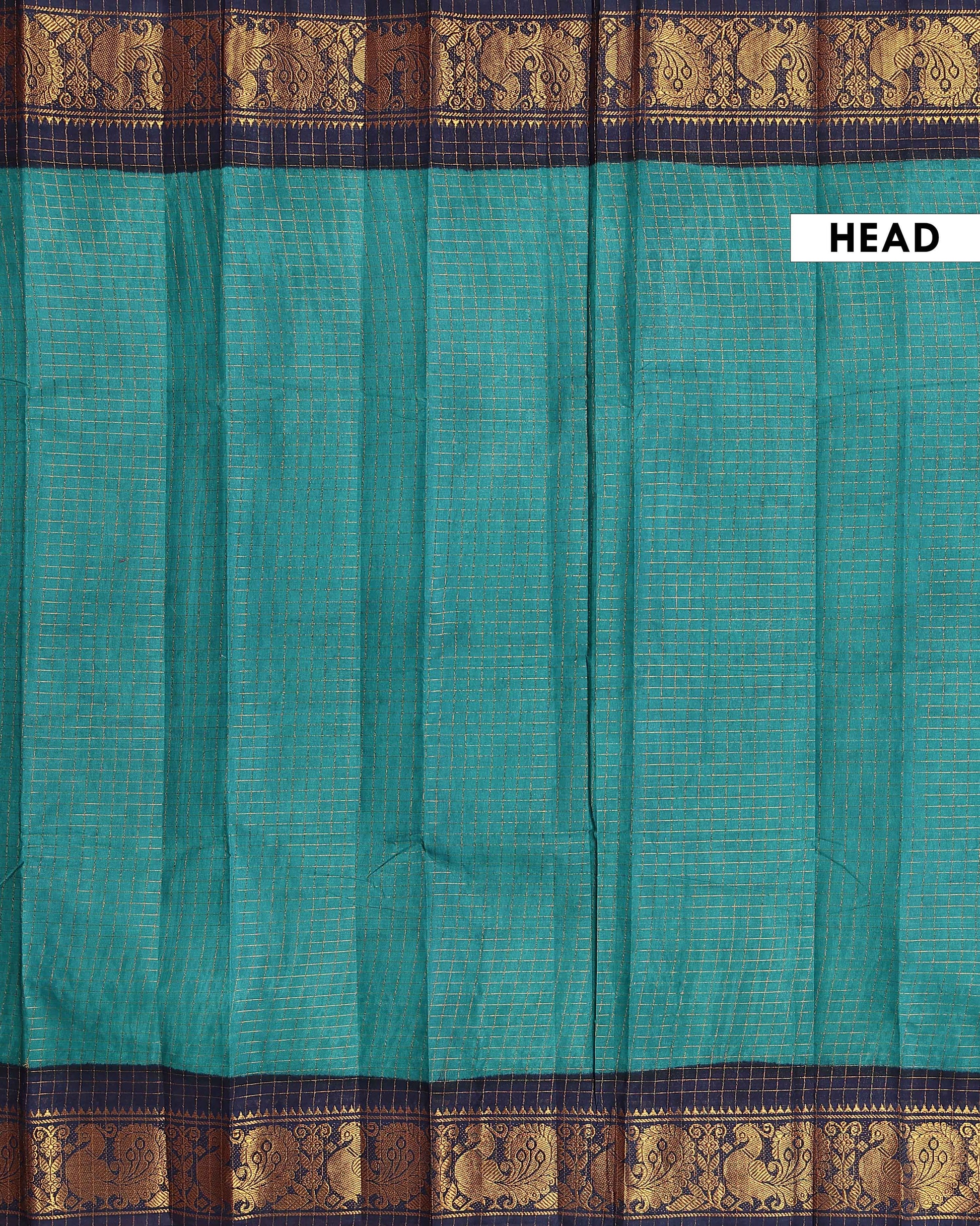 Traditional Sungudi Cotton Saree with Rich Peacock Zari Border and Checked Design - Teal