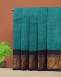 Traditional Sungudi Cotton Saree with Rich Peacock Zari Border and Checked Design - Teal
