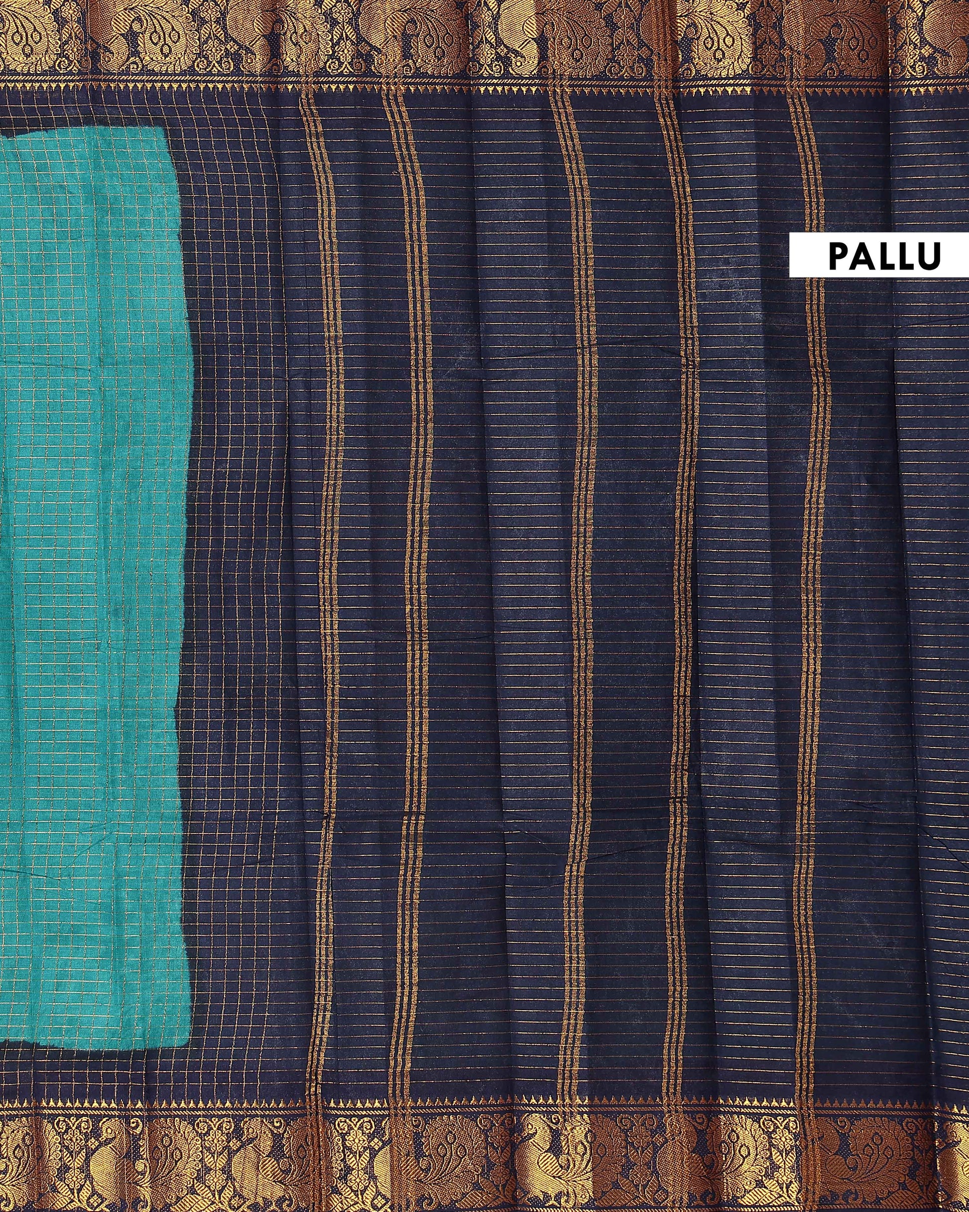 Traditional Sungudi Cotton Saree with Rich Peacock Zari Border and Checked Design - Teal