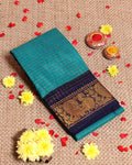 Traditional Sungudi Cotton Saree with Rich Peacock Zari Border and Checked Design - Green