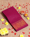 Traditional Sungudi Cotton Saree with Rich Peacock Zari Border and Classic Checked Pattern - Purple