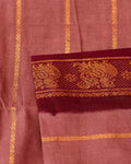 Traditional Sungudi Cotton Saree with Striped Body and Rich Zari Border - Brown