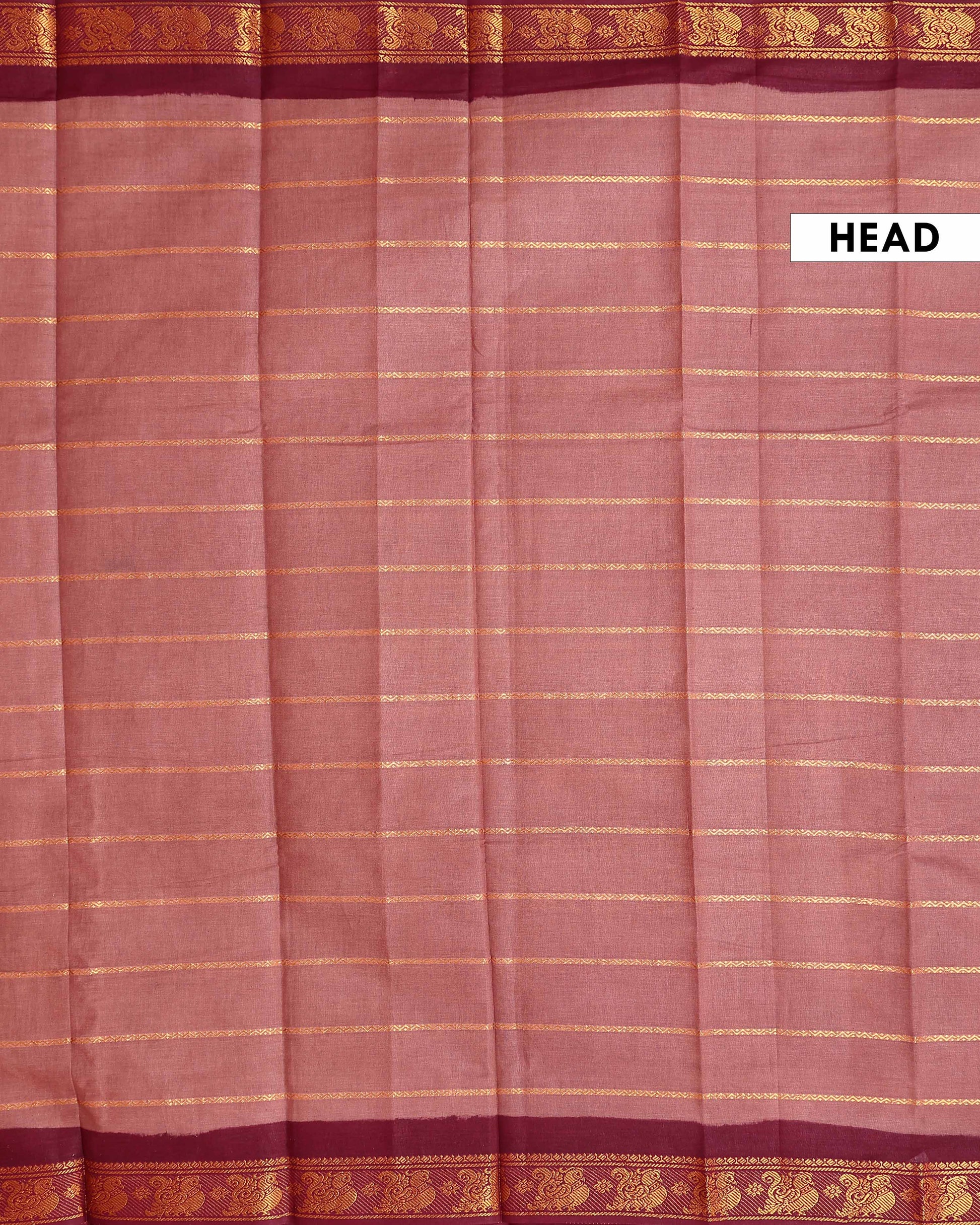 Traditional Sungudi Cotton Saree with Striped Body and Rich Zari Border - Brown