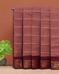 Traditional Sungudi Cotton Saree with Striped Body and Rich Zari Border - Brown