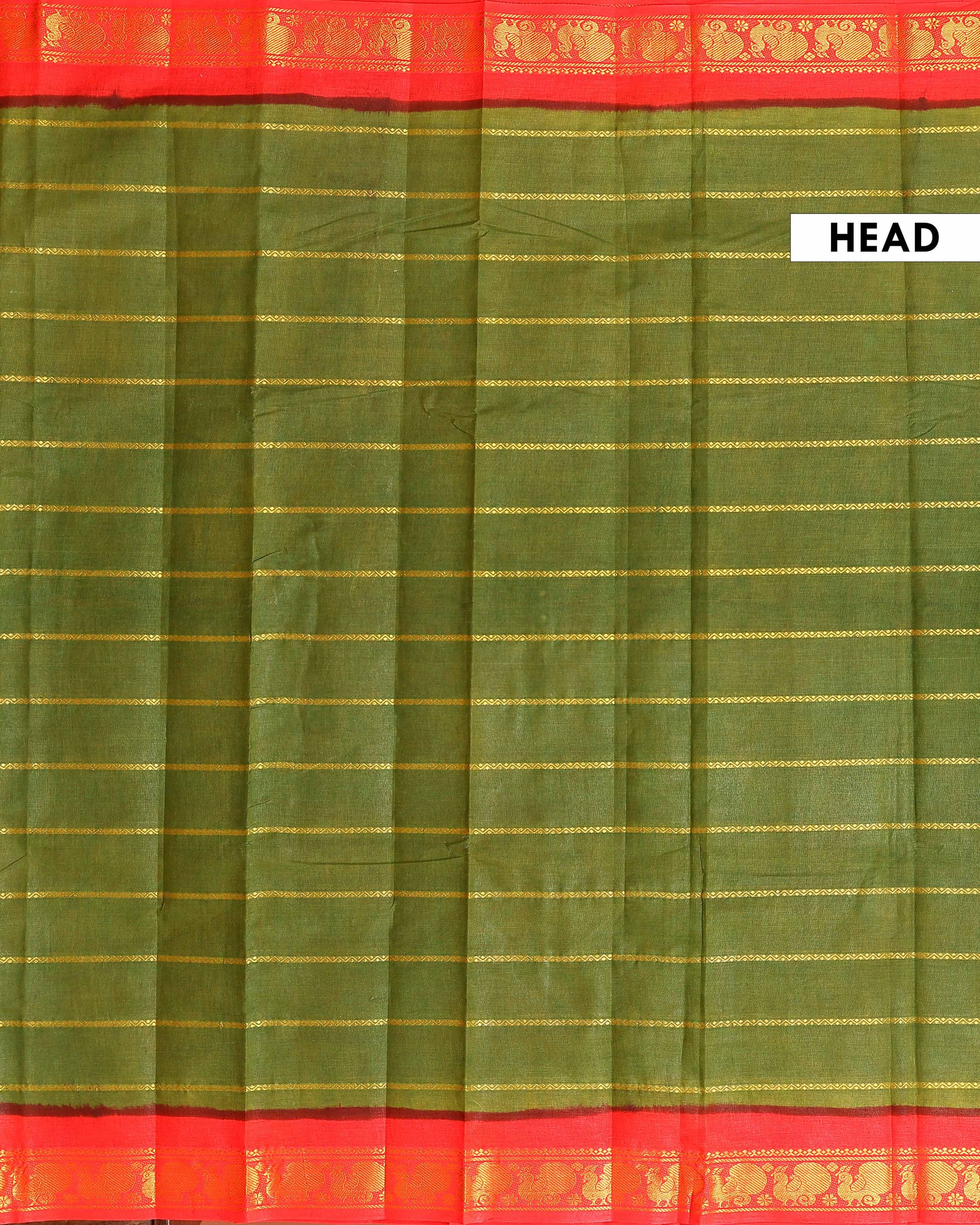 Traditional Sungudi Cotton Saree with Striped Body and Rich Zari Border - Green