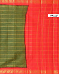 Traditional Sungudi Cotton Saree with Striped Body and Rich Zari Border - Green