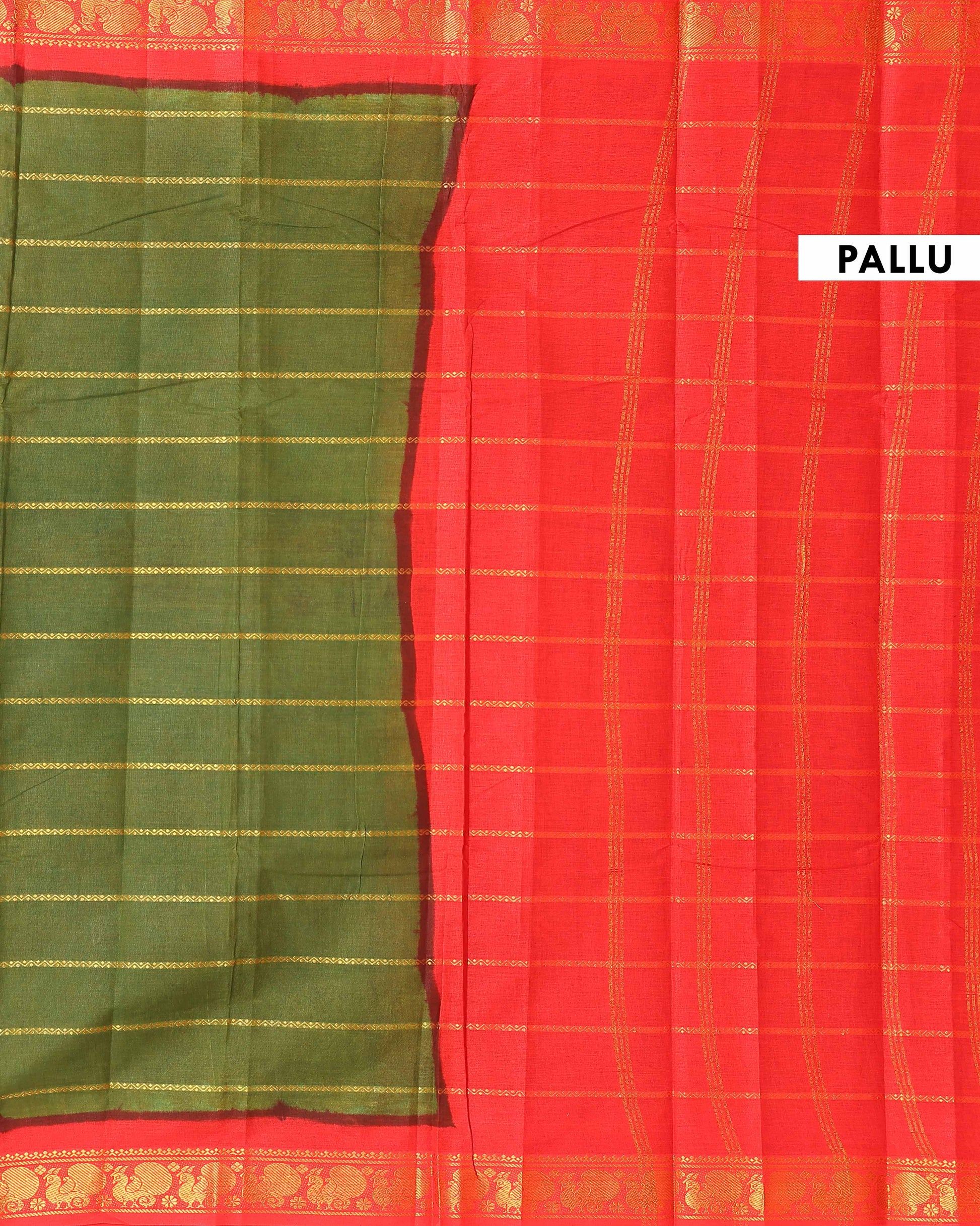 Traditional Sungudi Cotton Saree with Striped Body and Rich Zari Border - Green
