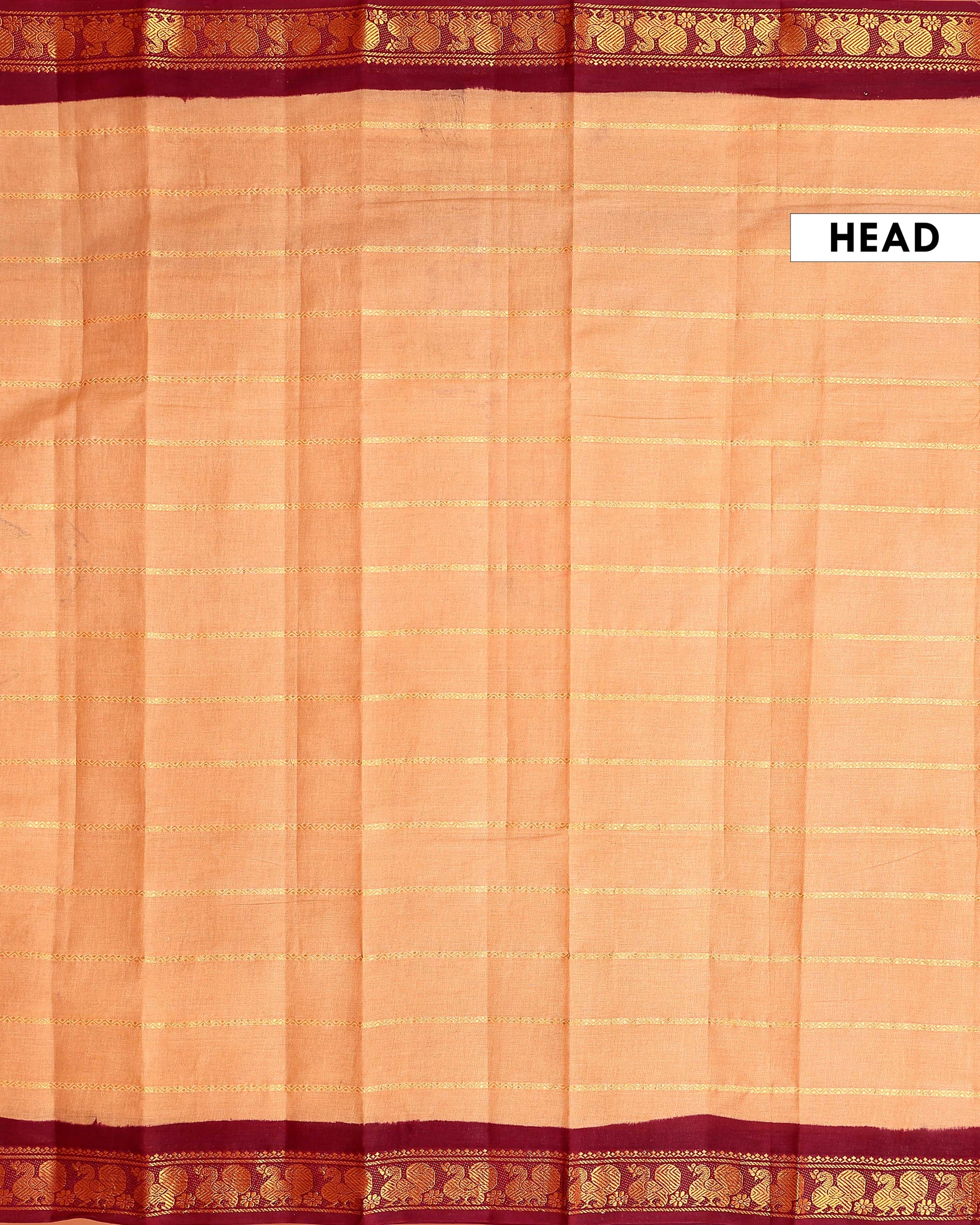 Traditional Sungudi Cotton Saree with Striped Body and Rich Zari Border  - Light Brown