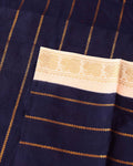 Traditional Sungudi Cotton Saree with Striped Body and Rich Zari Border  - Navy Blue