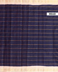Traditional Sungudi Cotton Saree with Striped Body and Rich Zari Border  - Navy Blue