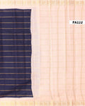 Traditional Sungudi Cotton Saree with Striped Body and Rich Zari Border  - Navy Blue