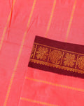 Traditional Sungudi Cotton Saree with Striped Body and Rich Zari Border  - Onion Pink-one