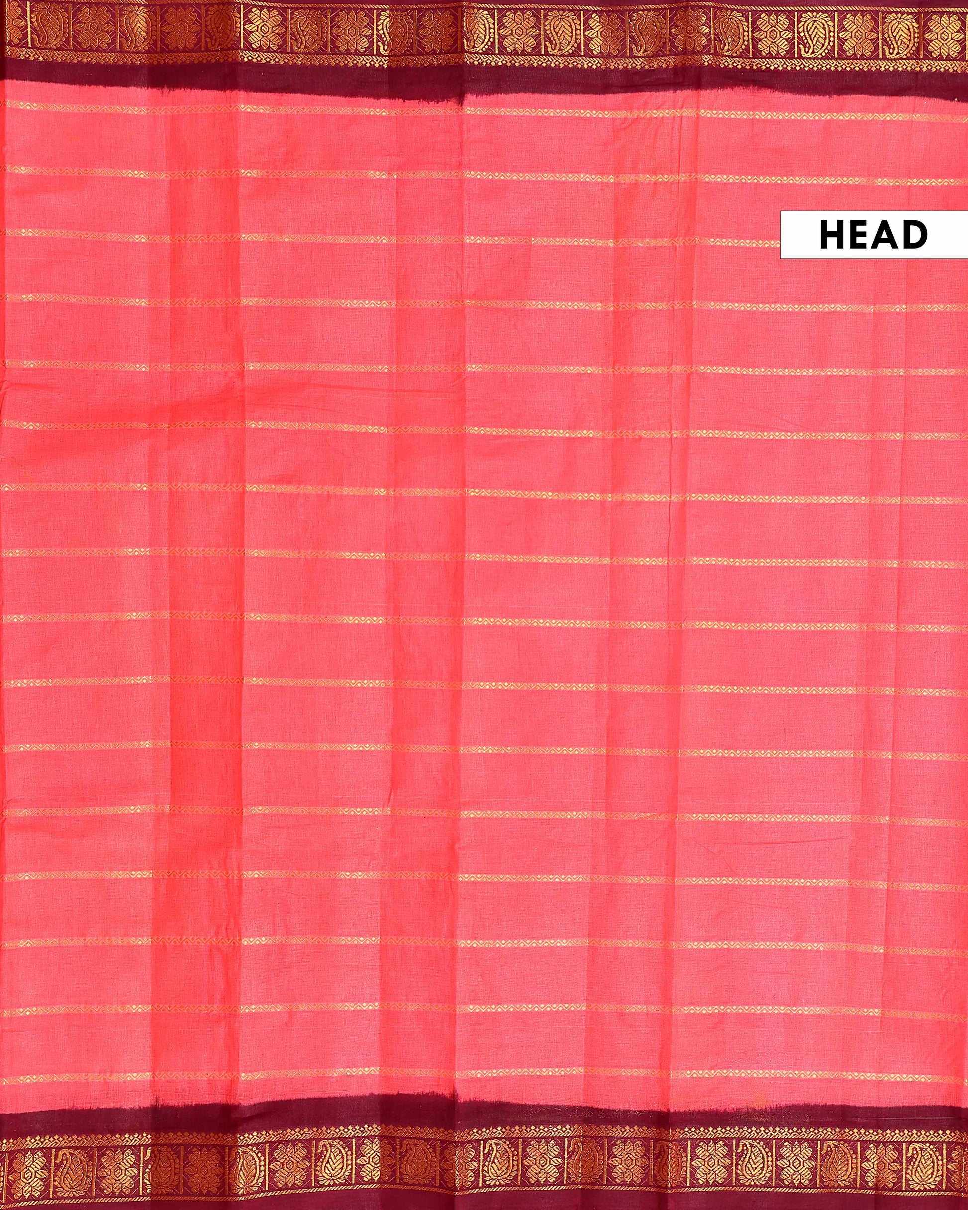 Traditional Sungudi Cotton Saree with Striped Body and Rich Zari Border  - Onion Pink-one