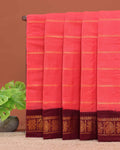 Traditional Sungudi Cotton Saree with Striped Body and Rich Zari Border  - Onion Pink-one
