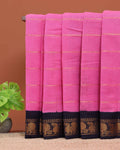 Traditional Sungudi Cotton Saree with Striped Body and Rich Zari Border - Rose Pink