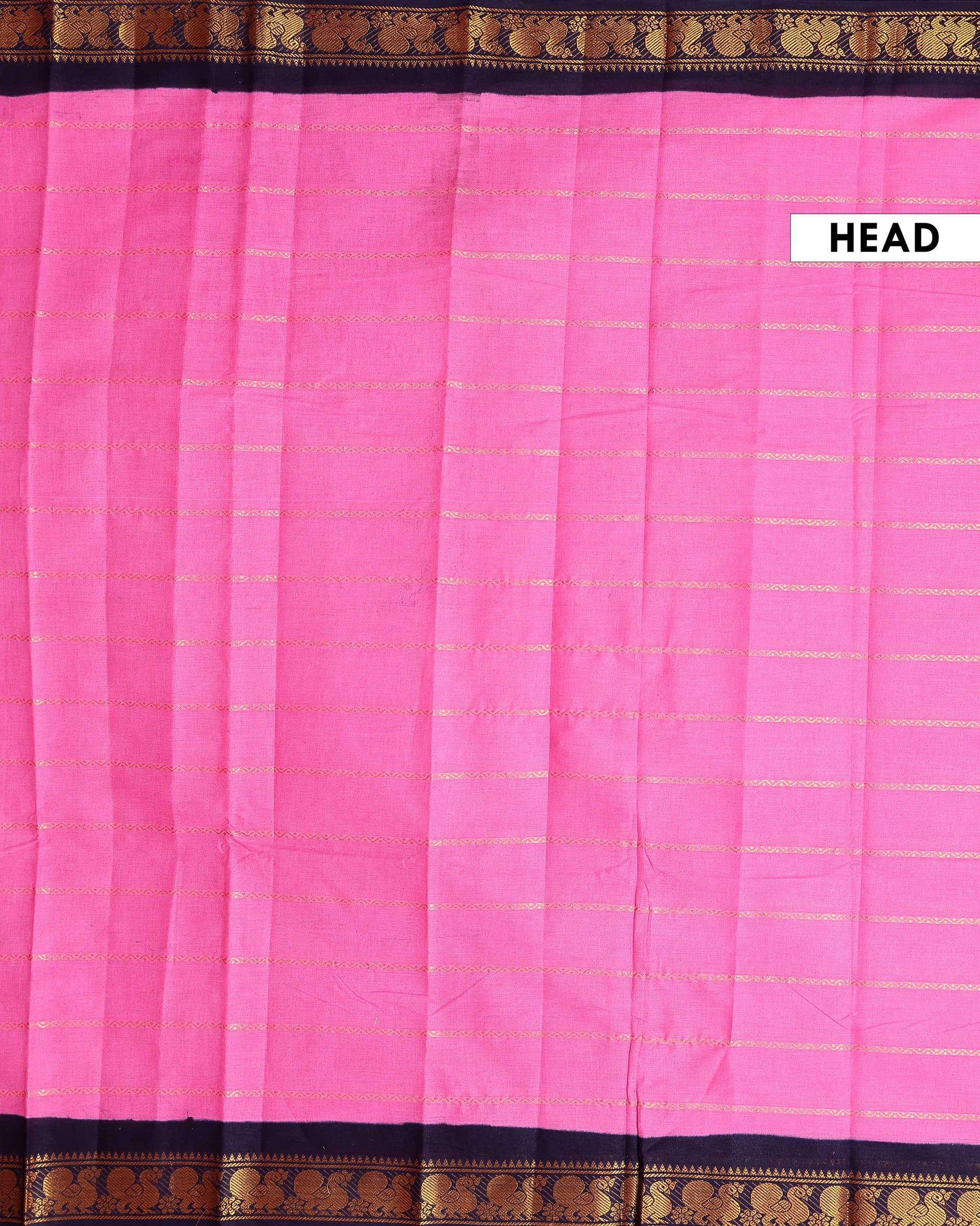 Traditional Sungudi Cotton Saree with Striped Body and Rich Zari Border - Rose Pink