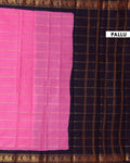 Traditional Sungudi Cotton Saree with Striped Body and Rich Zari Border - Rose Pink