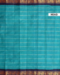 Traditional Sungudi Cotton Saree with Striped Body and Rich Zari Border  - Teal
