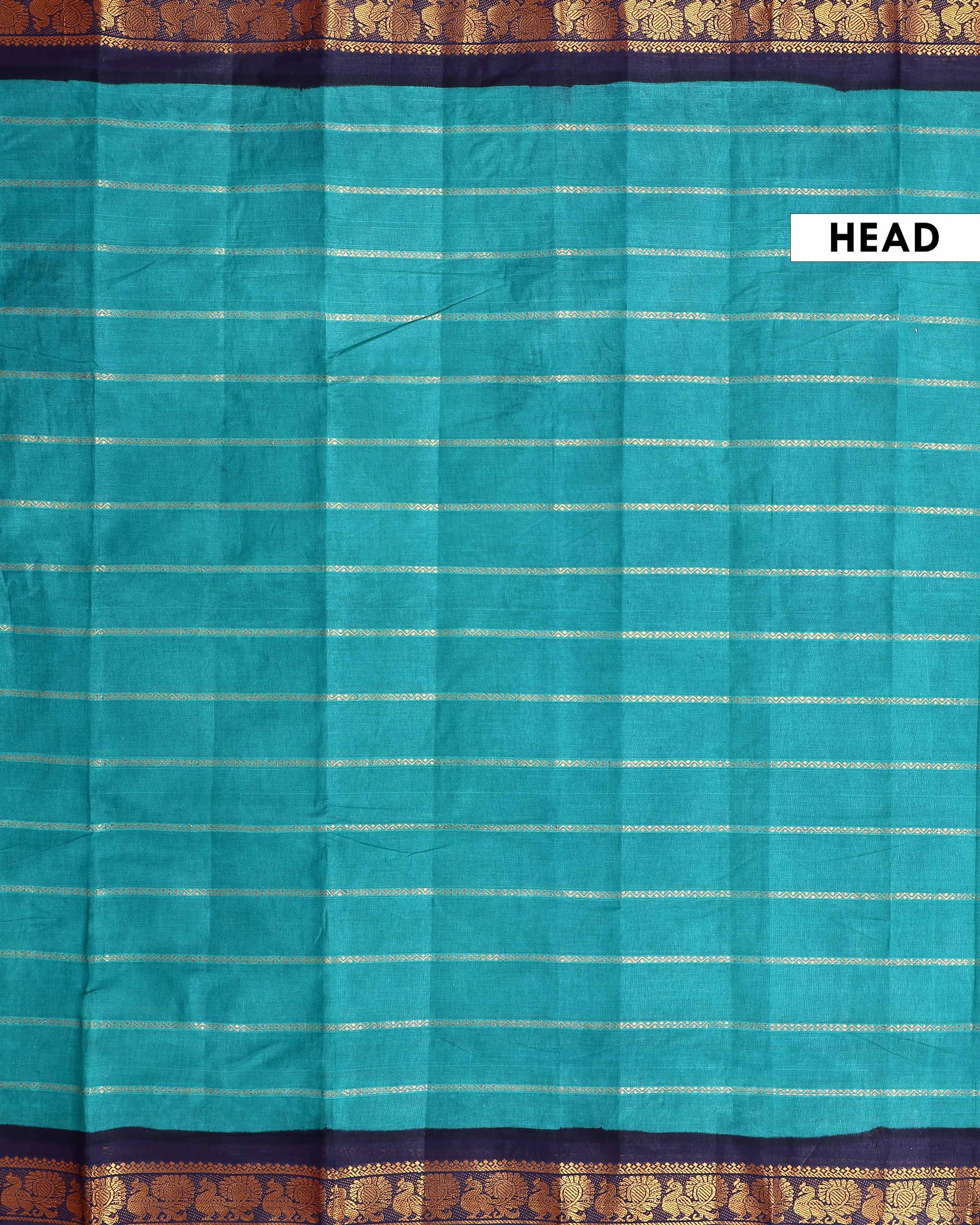 Traditional Sungudi Cotton Saree with Striped Body and Rich Zari Border  - Teal