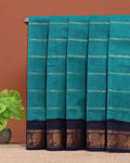 Traditional Sungudi Cotton Saree with Striped Body and Rich Zari Border  - Teal