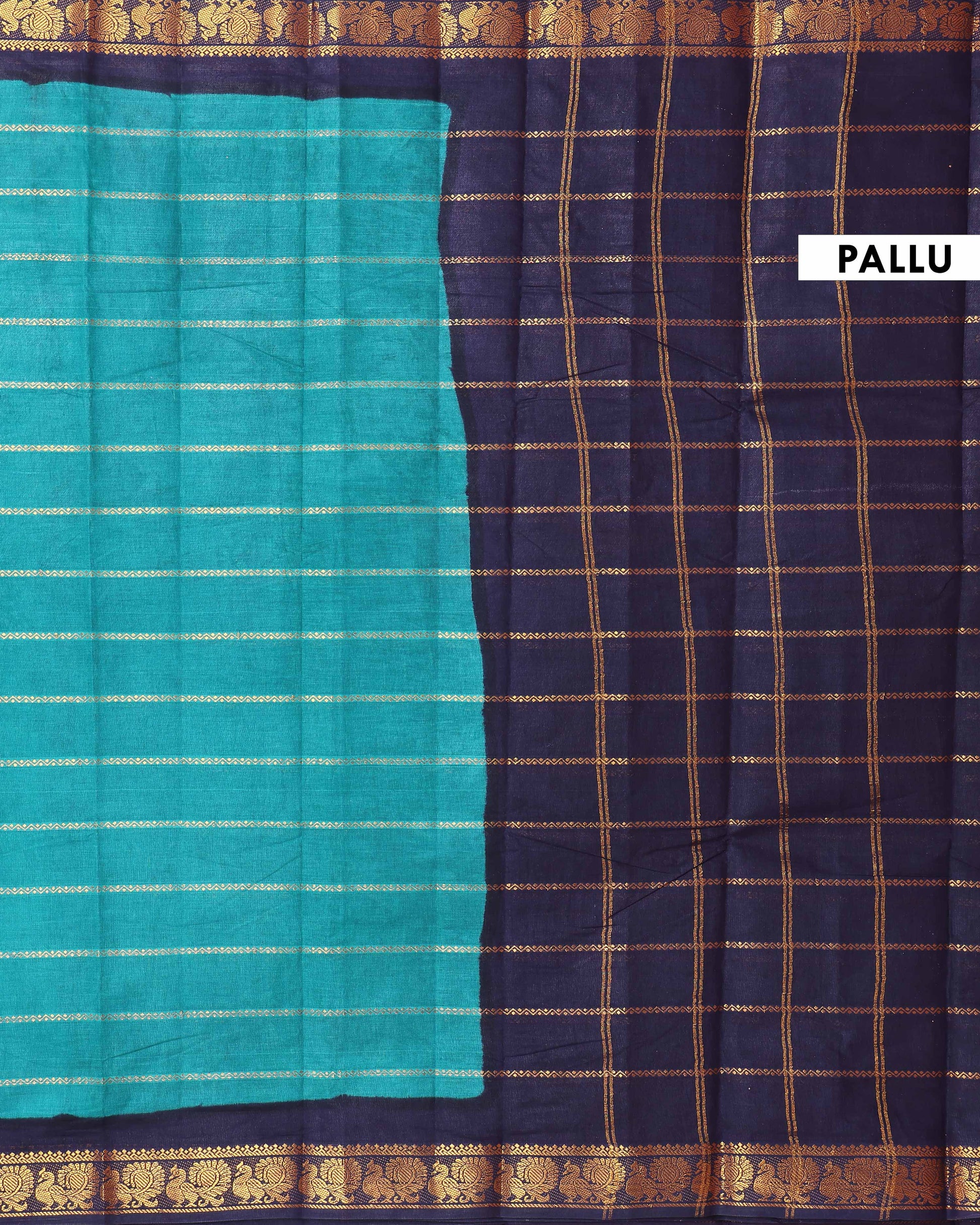 Traditional Sungudi Cotton Saree with Striped Body and Rich Zari Border  - Teal