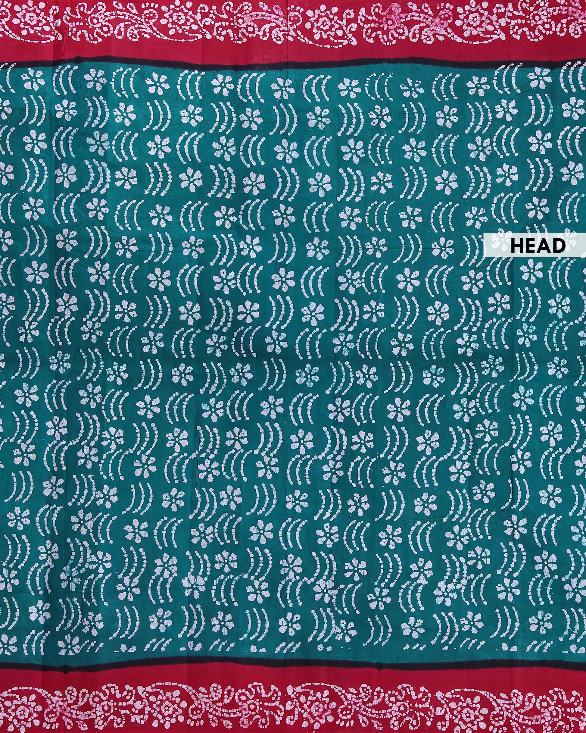 Traditional Sungudi Cotton Saree with Traditional Bandhani Body and Batik Border - Teal