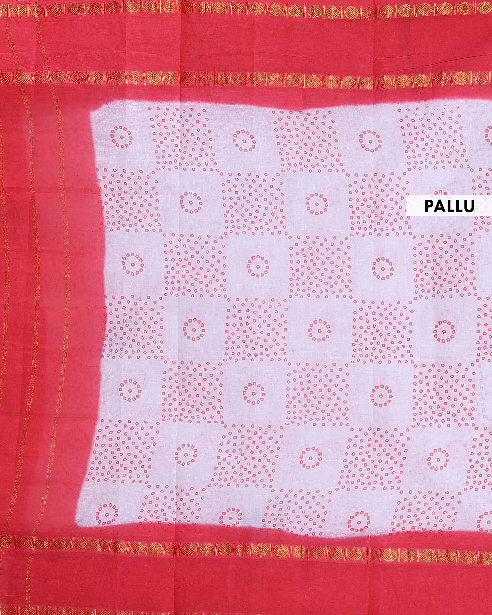 Traditional Sungudi Cotton Saree with Traditional Bandhani Motifs and Elegant Zari Border - White